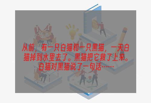 从前，有一只白猫和一只黑猫，一天白猫掉到水里去了。黑猫把它救了上来。白猫对黑猫说了一句话……