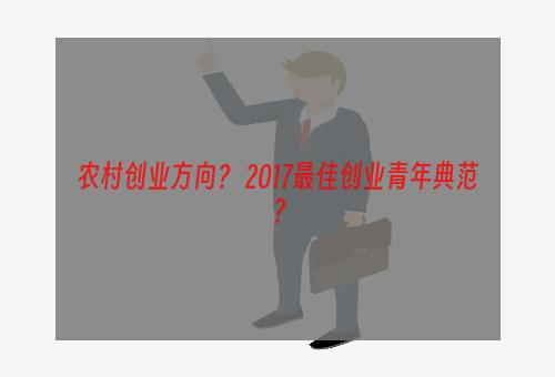 农村创业方向？ 2017最佳创业青年典范？