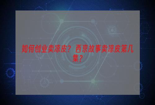 如何创业卖凉皮？ 西京故事卖凉皮第几集？