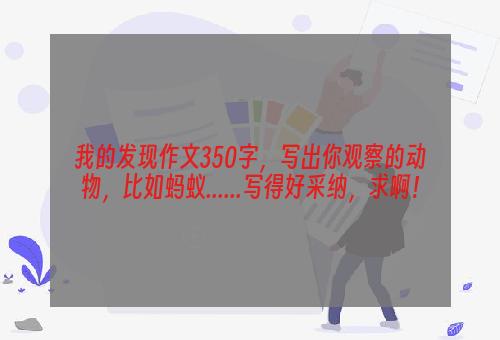我的发现作文350字，写出你观察的动物，比如蚂蚁......写得好采纳，求啊！