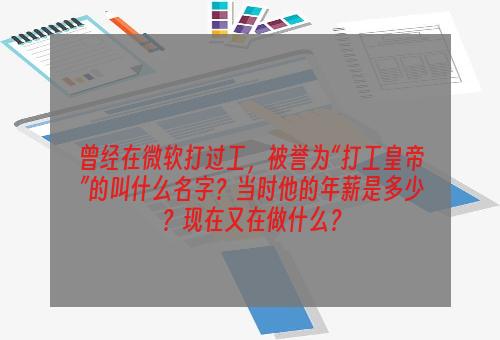 曾经在微软打过工，被誉为“打工皇帝”的叫什么名字？当时他的年薪是多少？现在又在做什么？