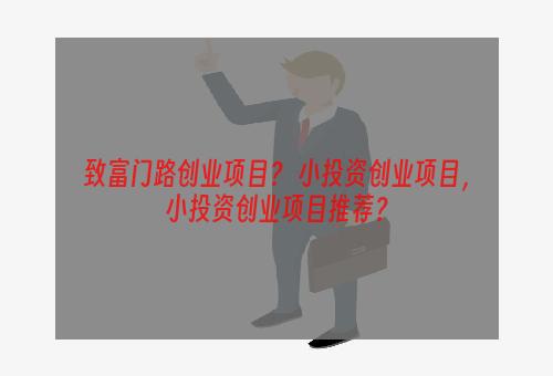 致富门路创业项目？ 小投资创业项目，小投资创业项目推荐？