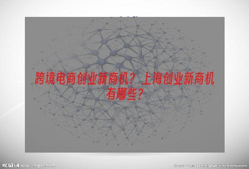 跨境电商创业新商机？ 上海创业新商机有哪些？
