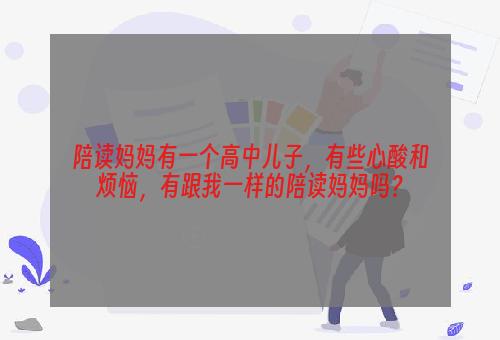 陪读妈妈有一个高中儿子，有些心酸和烦恼，有跟我一样的陪读妈妈吗？